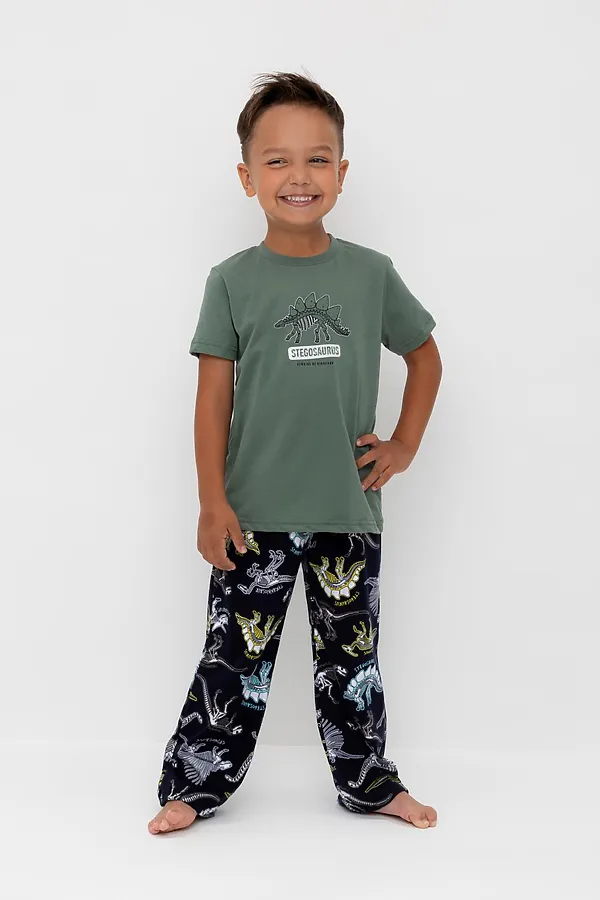 Пижама CROCKID, зеленый мох,цветные динозавры - фото 2