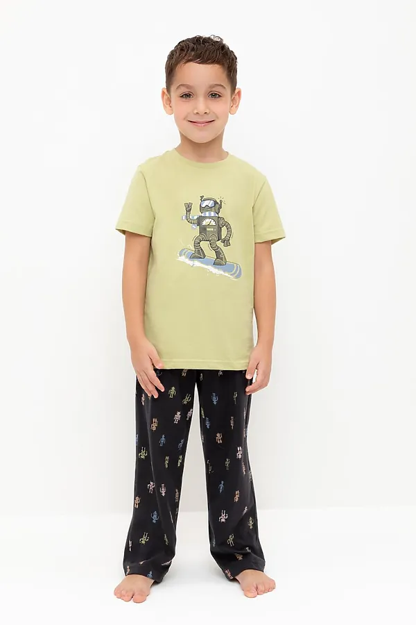 Пижама CROCKID, лаймовый крем,цветные роботы - фото 2