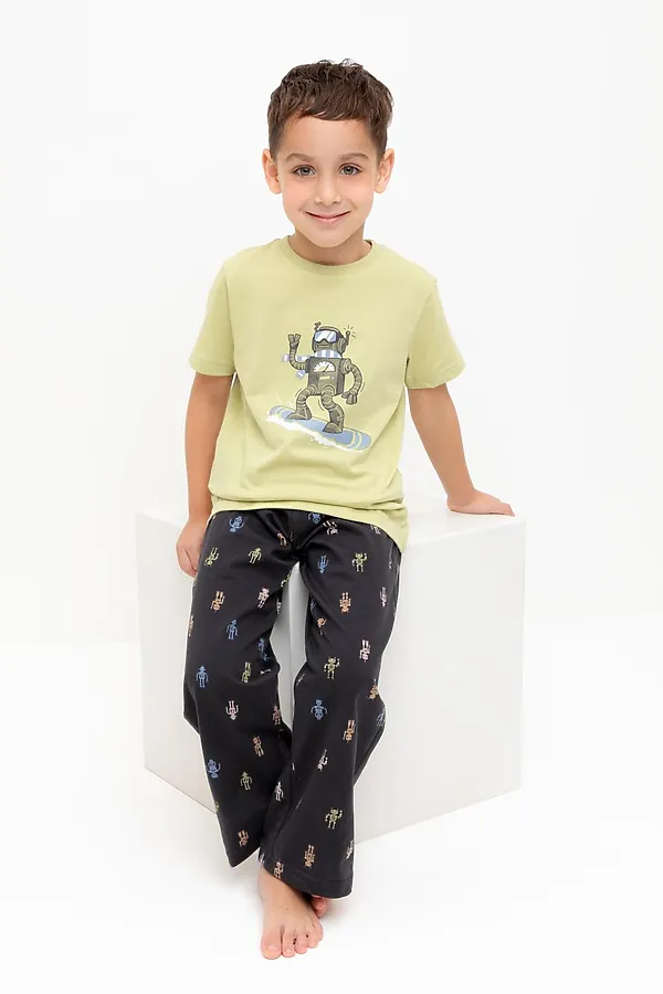 Пижама CROCKID, лаймовый крем,цветные роботы - фото 2