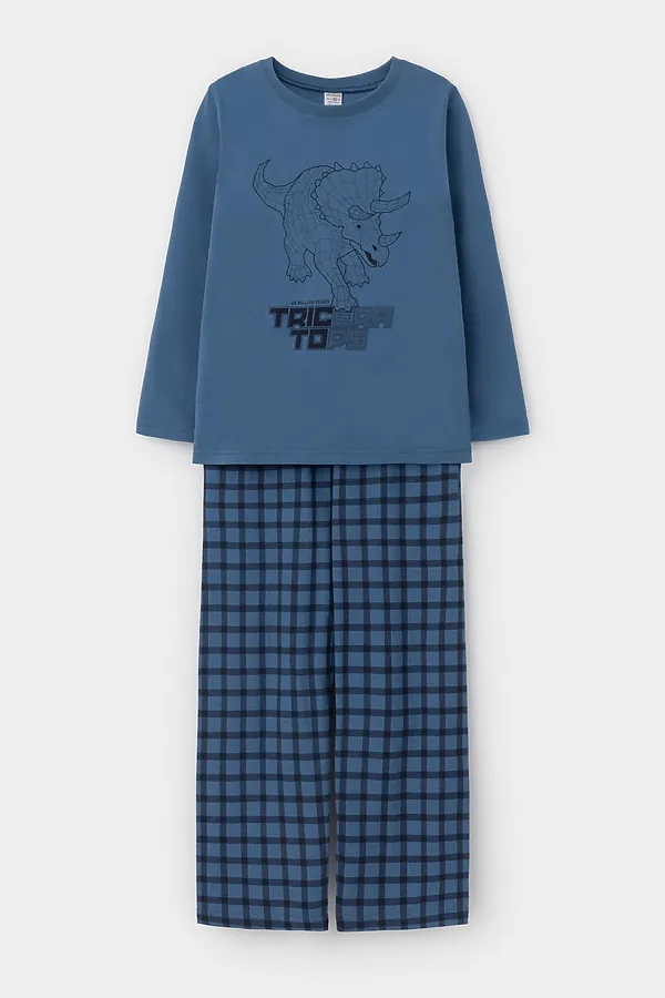 Пижама CROCKID, синяя волна,клетка - фото 2