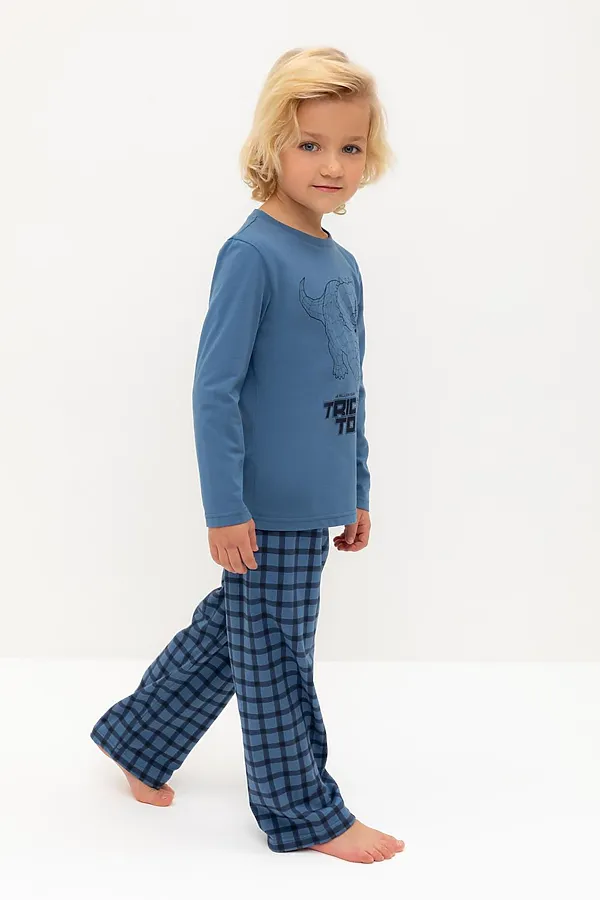 Пижама CROCKID, синяя волна,клетка - фото 2