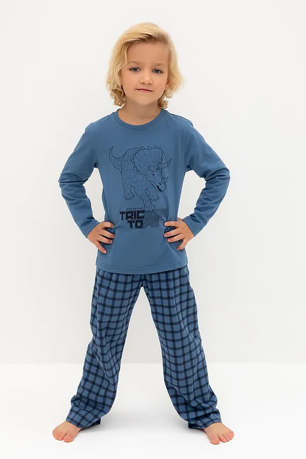 Пижама CROCKID, синяя волна,клетка - фото 2