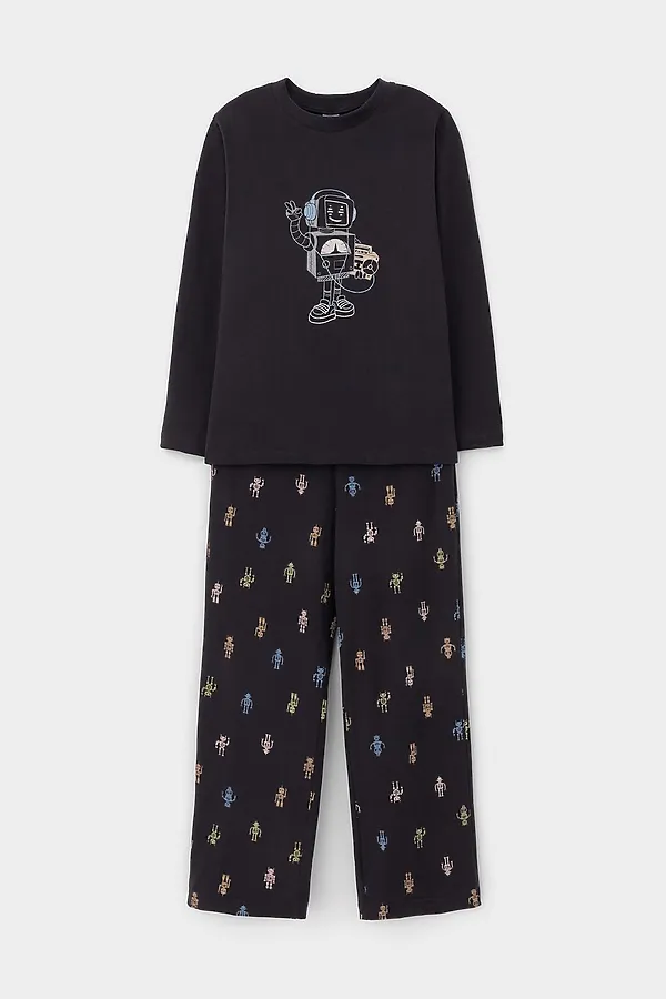 Пижама CROCKID, угольный серый,цветные роботы - фото 2