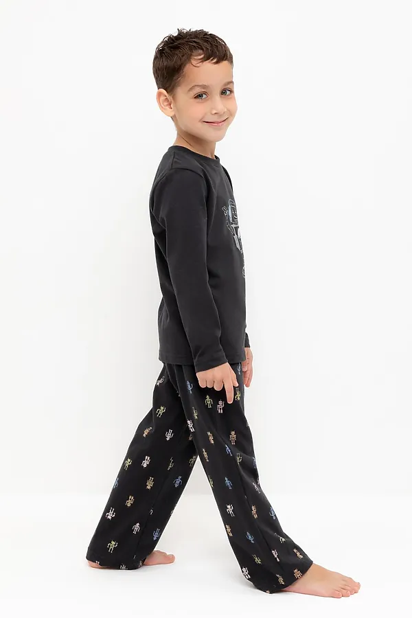 Пижама CROCKID, угольный серый,цветные роботы - фото 2