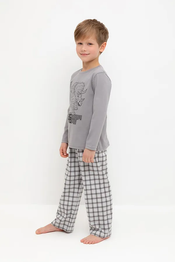 Пижама CROCKID, холодный серый,клетка - фото 2