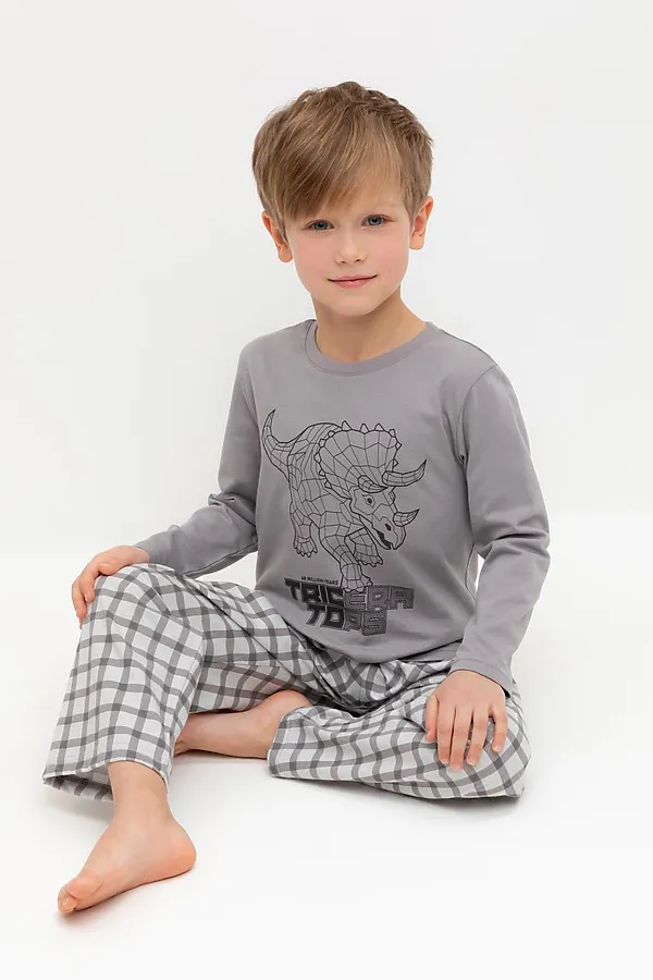 Пижама CROCKID, холодный серый,клетка - фото 2
