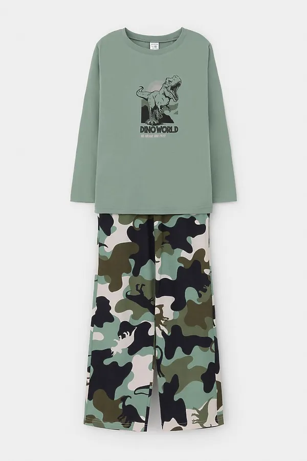 Пижама CROCKID, эвкалипт,камуфляж с динозаврами - фото 2
