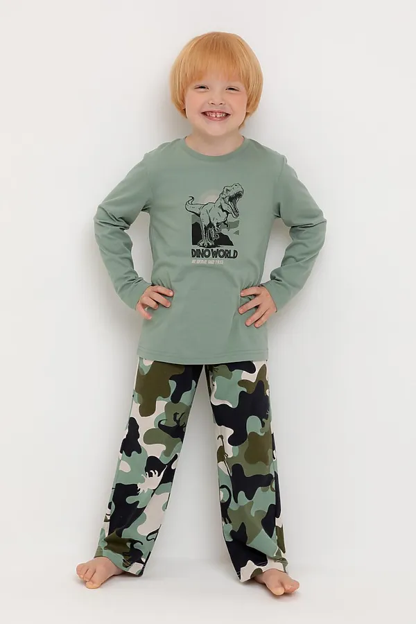 Пижама CROCKID, эвкалипт,камуфляж с динозаврами - фото 2