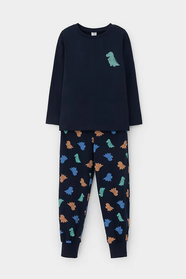 Пижама CROCKID, индиго,цветные мини дино - фото 2