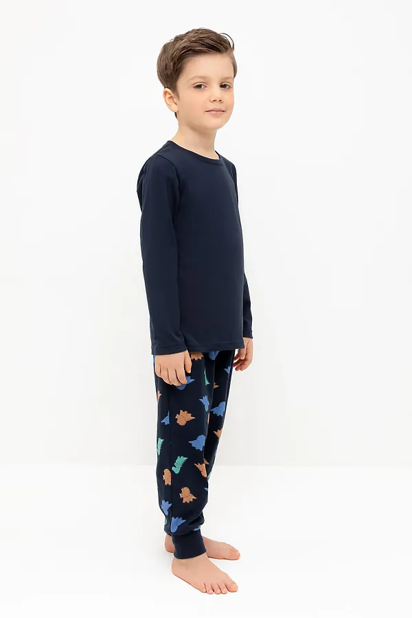 Пижама CROCKID, индиго,цветные мини дино - фото 2