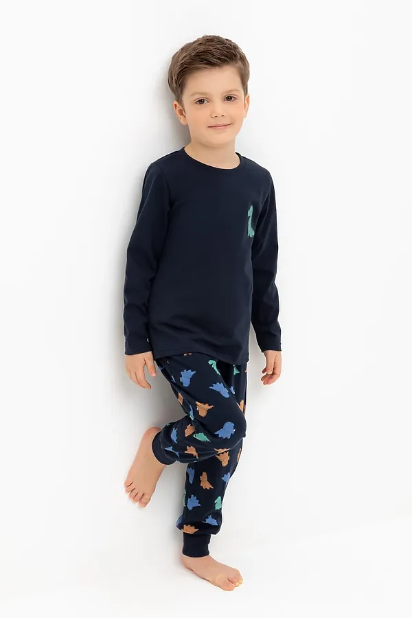 Пижама CROCKID, индиго,цветные мини дино - фото 2