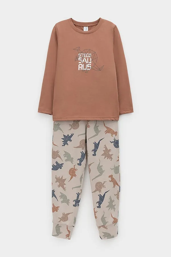 Пижама CROCKID, кофейный мусс,цветные динозавры - фото 2