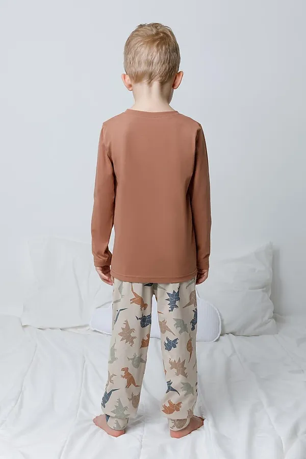 Пижама CROCKID, кофейный мусс,цветные динозавры - фото 2