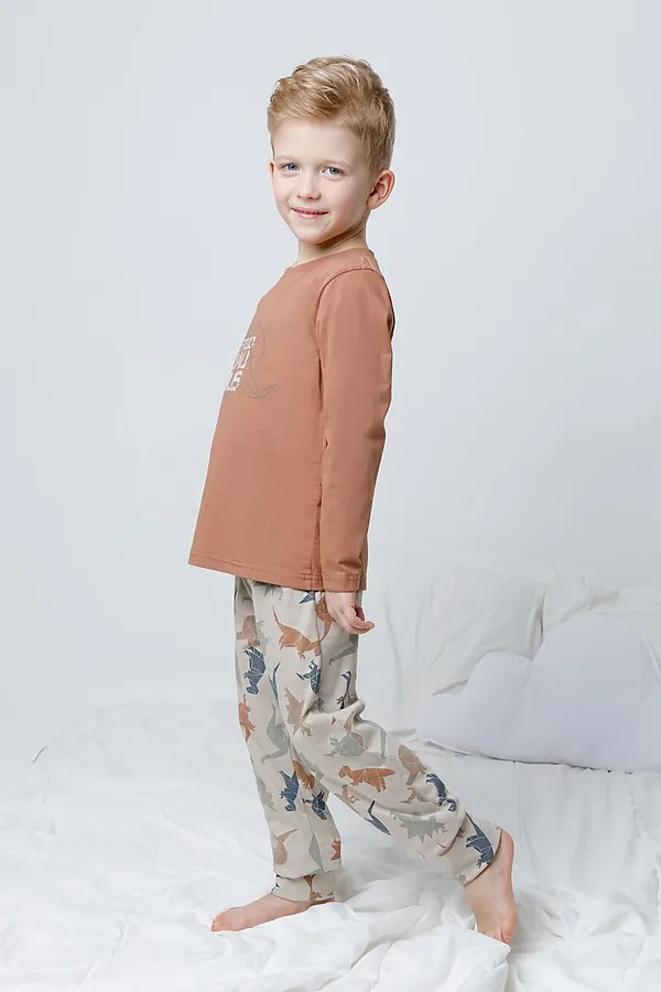 Пижама CROCKID, кофейный мусс,цветные динозавры - фото 2