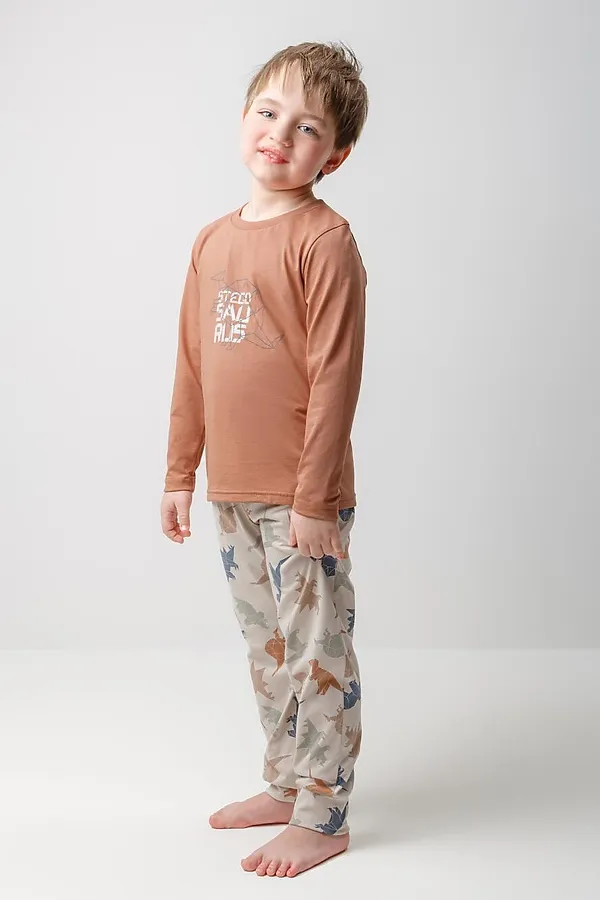 Пижама CROCKID, кофейный мусс,цветные динозавры - фото 2