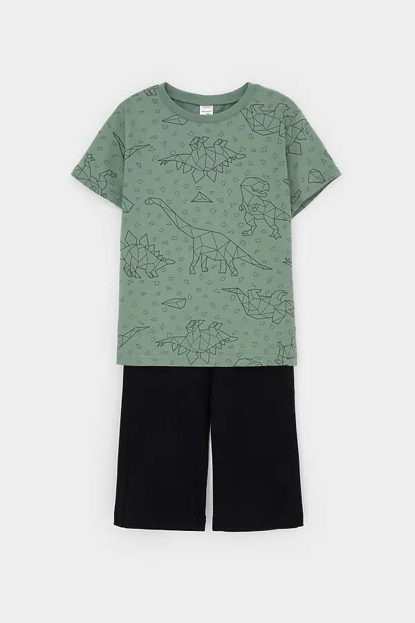 Пижама CROCKID, динозавры на зеленом,черный - фото 2