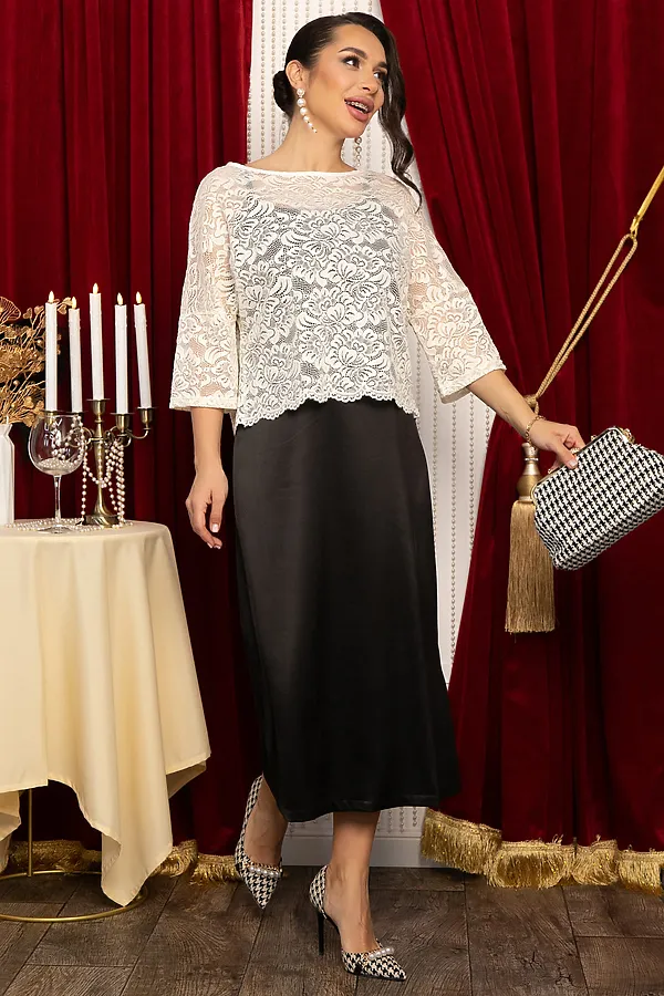 Костюм (Платье+Накидка) LADY TAIGA, черно-молочный - фото 2