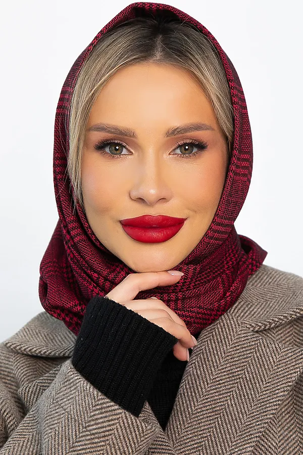Косынка с отворотом LADY TAIGA, бордовая клетка - фото 2