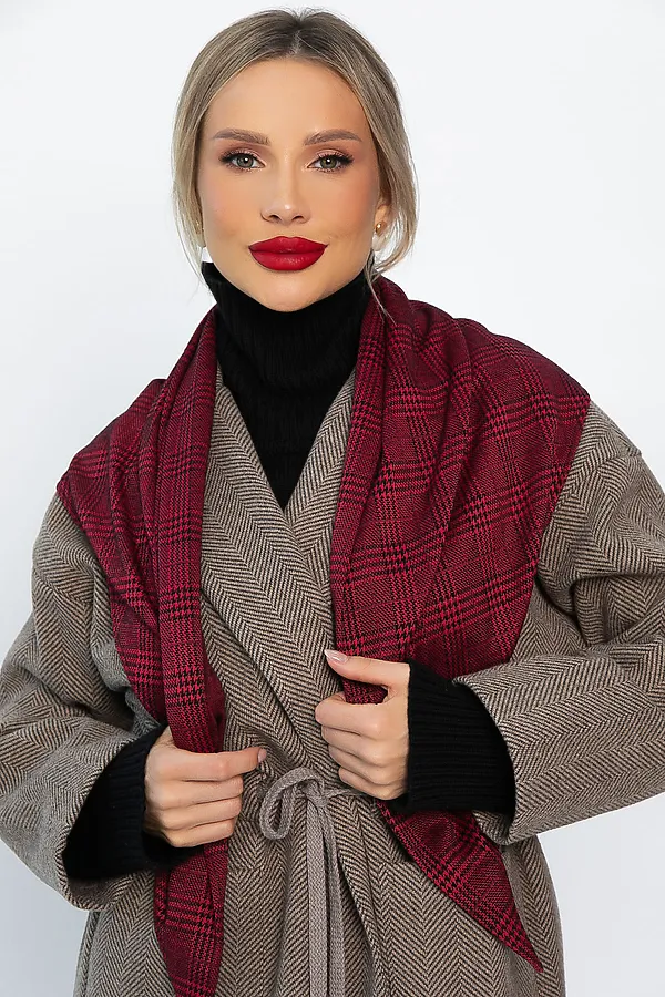 Косынка с отворотом LADY TAIGA, бордовая клетка - фото 2