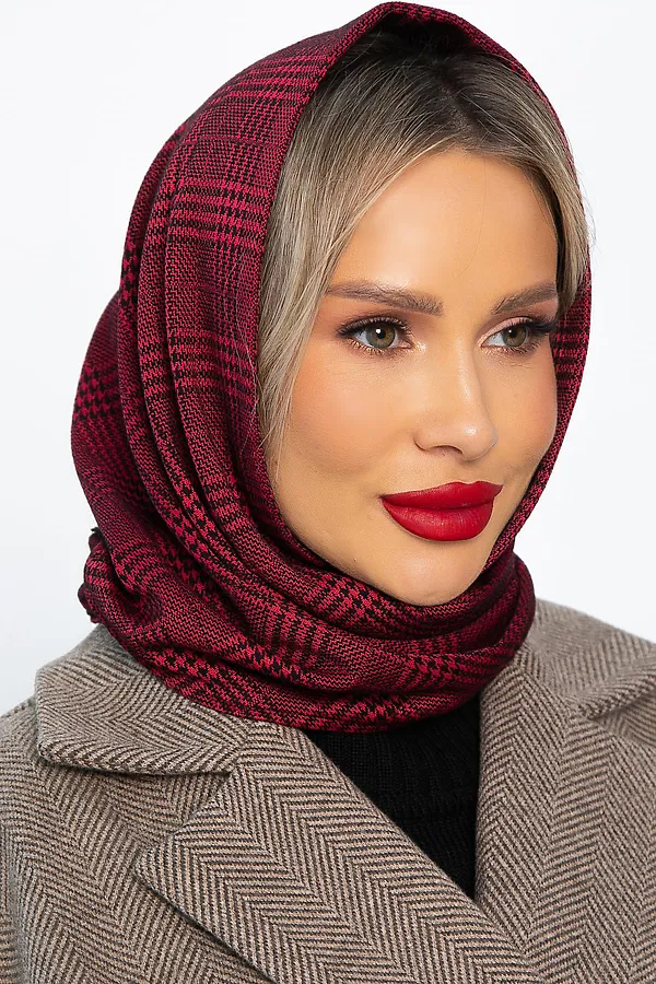 Косынка с отворотом LADY TAIGA, бордовая клетка - фото 2