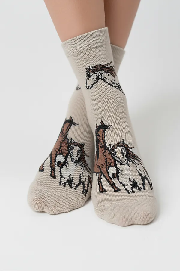 Носки стандарт Лошадки (набор 3 пары) НАТАЛИ, белый, бежевый - фото 2