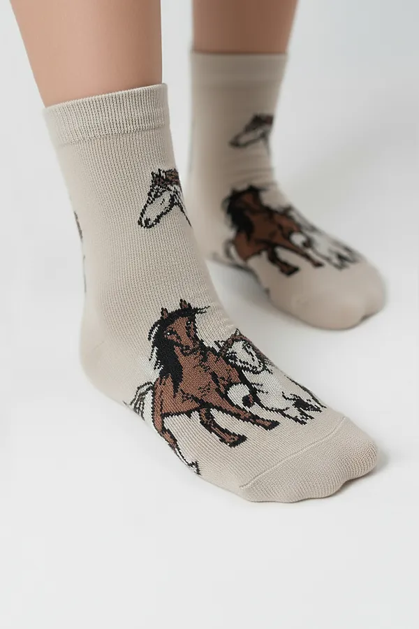 Носки стандарт Лошадки (набор 3 пары) НАТАЛИ, белый, бежевый - фото 2