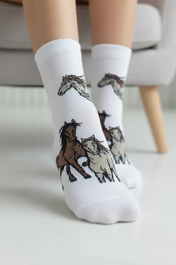Носки стандарт Лошадки (набор 3 пары) НАТАЛИ, белый, бежевый - фото 2