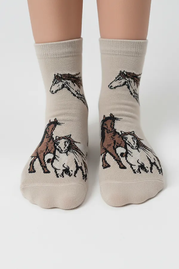 Носки стандарт Лошадки (набор 3 пары) НАТАЛИ, белый, бежевый - фото 2