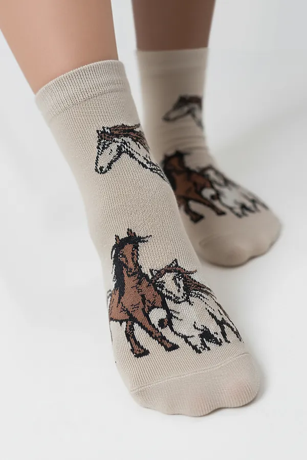 Носки стандарт Лошадки (набор 3 пары) НАТАЛИ, белый, бежевый - фото 2