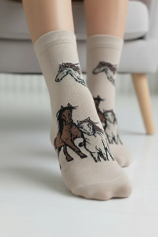 Носки стандарт Лошадки (набор 3 пары) НАТАЛИ, белый, бежевый - фото 2