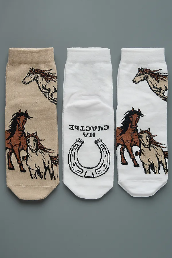 Носки стандарт Лошадки (набор 3 пары) НАТАЛИ, белый, бежевый - фото 2