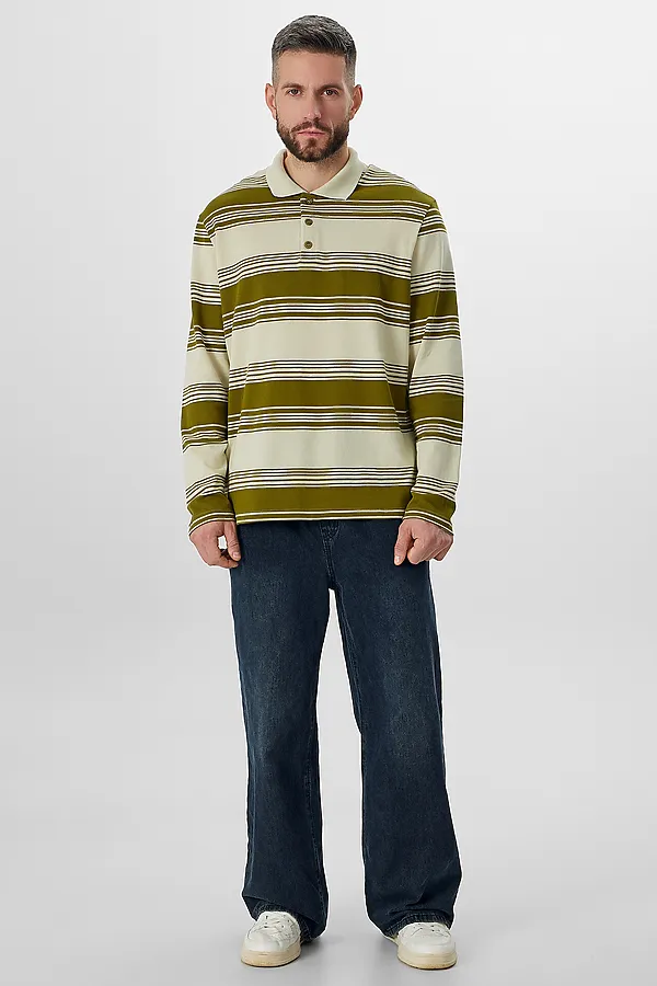 Поло MARK FORMELLE, оливковая полоска на молочном - фото 2