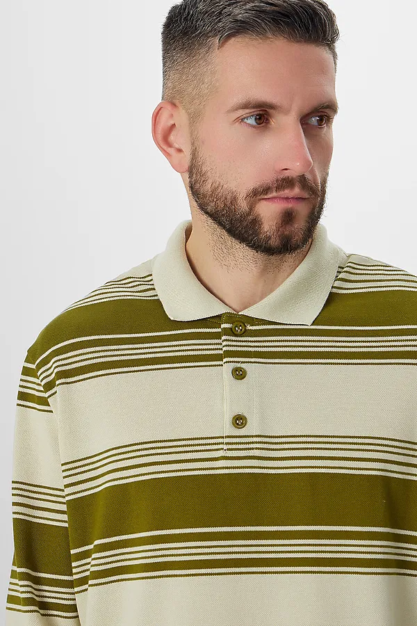 Поло MARK FORMELLE, оливковая полоска на молочном - фото 2