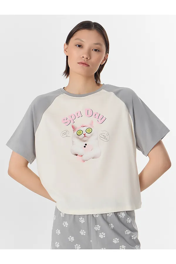 Пижама MARK FORMELLE, молочный +лапки на сером - фото 2