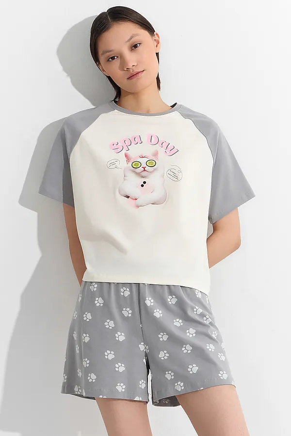 Пижама MARK FORMELLE, молочный +лапки на сером - фото 2