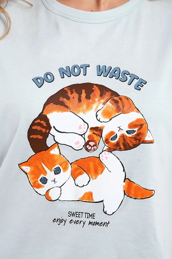 Костюм с брюками арт. КД-00-007 НАТАЛИ, бирюза/котята-горошки - фото 2