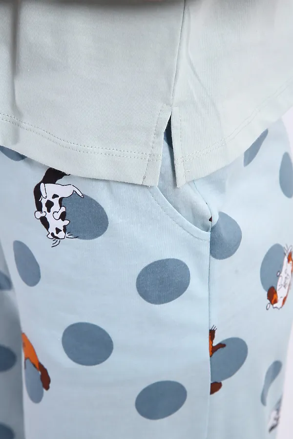 Костюм с брюками арт. КД-00-007 НАТАЛИ, бирюза/котята-горошки - фото 2