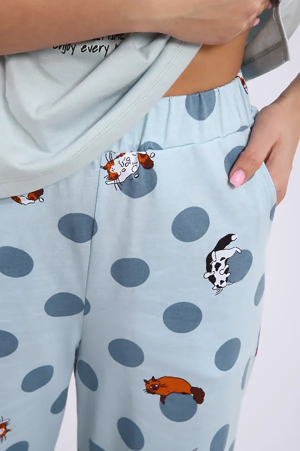 Костюм с брюками арт. КД-00-007 НАТАЛИ, бирюза/котята-горошки - фото 2