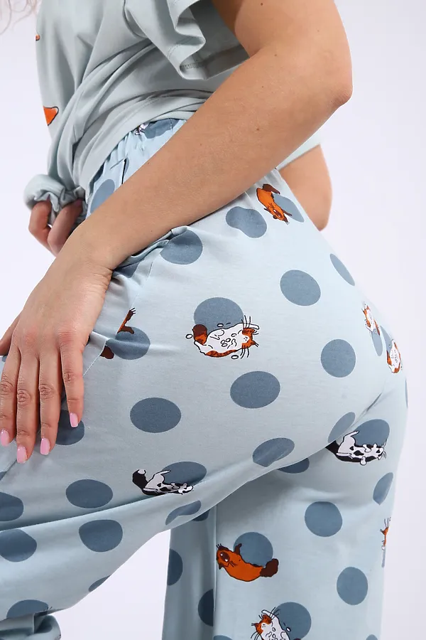 Костюм с брюками арт. КД-00-007 НАТАЛИ, бирюза/котята-горошки - фото 2