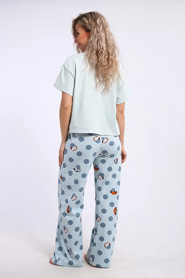 Костюм с брюками арт. КД-00-007 НАТАЛИ, бирюза/котята-горошки - фото 2