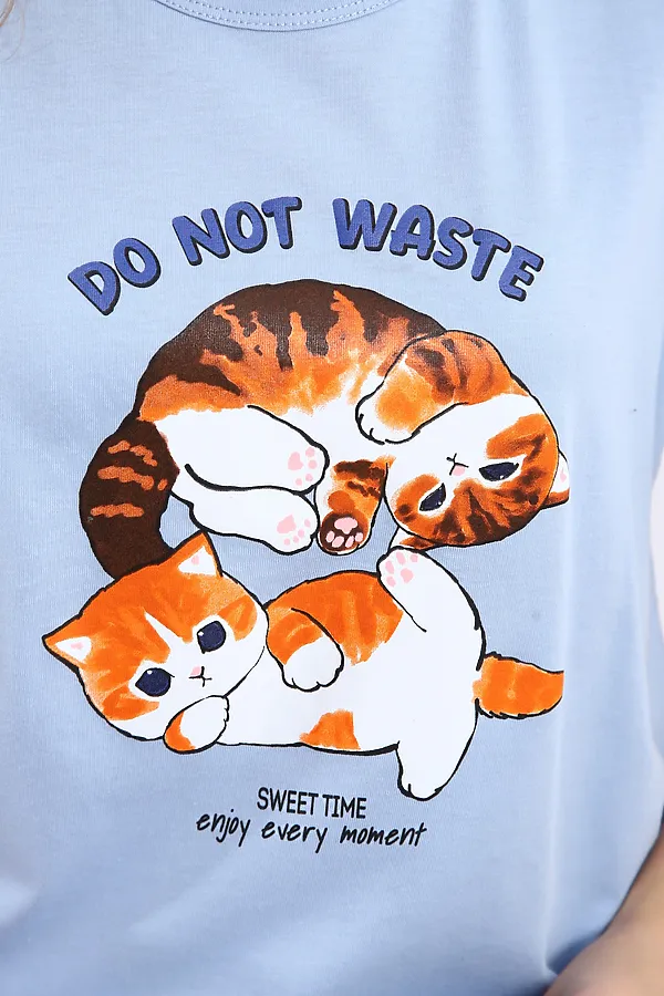 Костюм с брюками арт. КД-00-007 НАТАЛИ, голубой/котята-горошки - фото 2