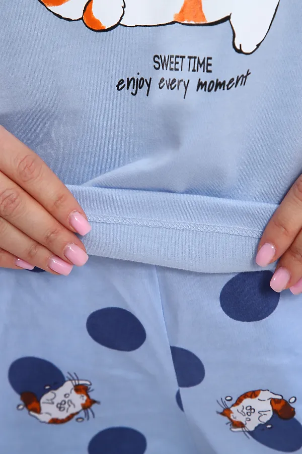 Костюм с брюками арт. КД-00-007 НАТАЛИ, голубой/котята-горошки - фото 2