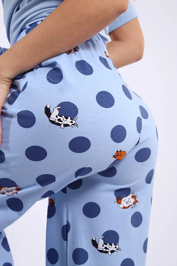 Костюм с брюками арт. КД-00-007 НАТАЛИ, голубой/котята-горошки - фото 2