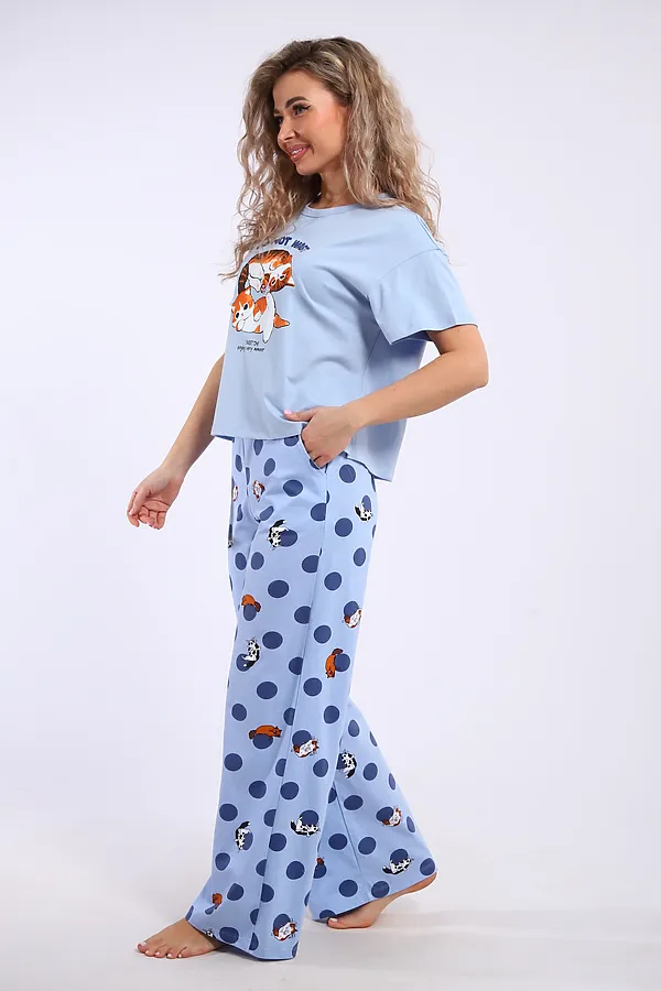 Костюм с брюками арт. КД-00-007 НАТАЛИ, голубой/котята-горошки - фото 2
