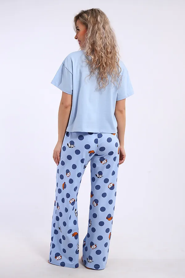 Костюм с брюками арт. КД-00-007 НАТАЛИ, голубой/котята-горошки - фото 2