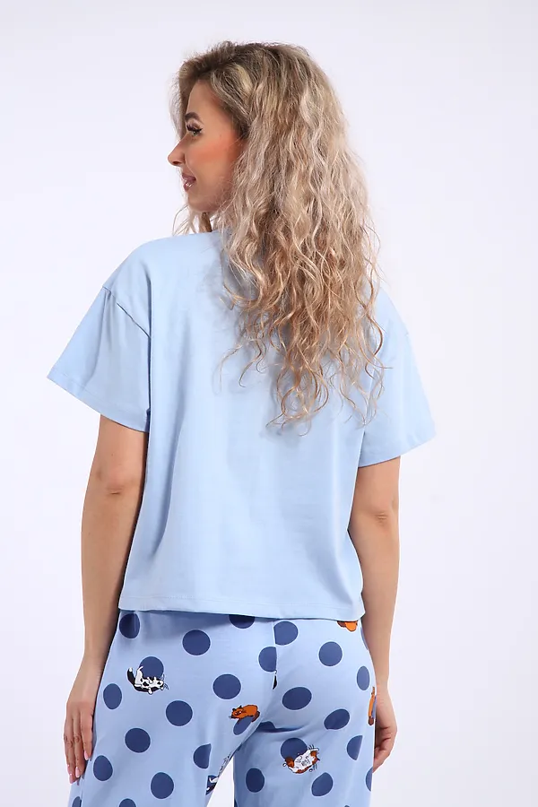 Костюм с брюками арт. КД-00-007 НАТАЛИ, голубой/котята-горошки - фото 2