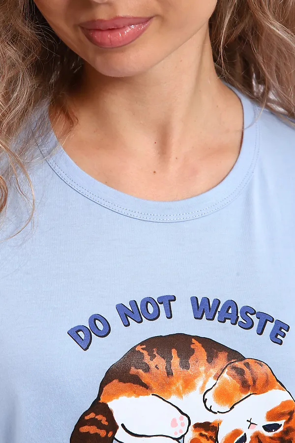 Костюм с брюками арт. КД-00-007 НАТАЛИ, голубой/котята-горошки - фото 2