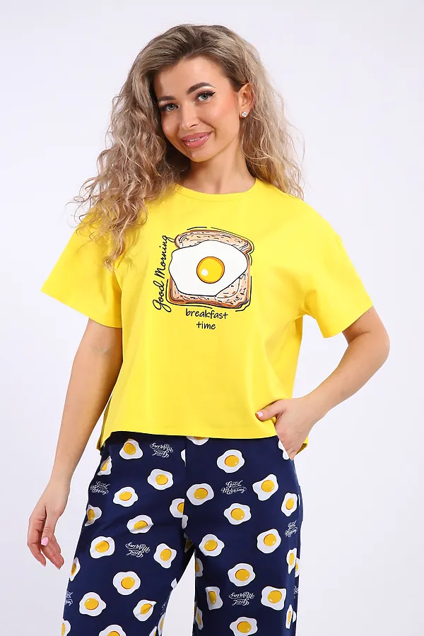 Костюм с брюками арт. КД-00-007 НАТАЛИ, желтый/яичница - фото 2