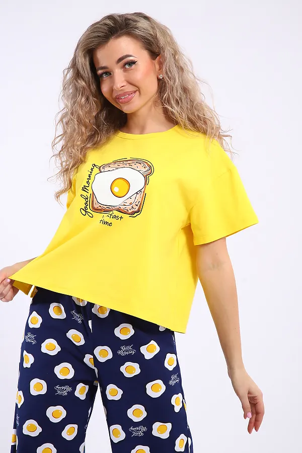 Костюм с брюками арт. КД-00-007 НАТАЛИ, желтый/яичница - фото 2