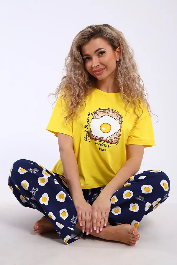 Костюм с брюками арт. КД-00-007 НАТАЛИ, желтый/яичница - фото 2